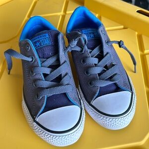 Converse Shoes Boys size 1 No Tie(elastic in tongue) Grey/Navy